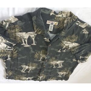 Caribbean Joe Men Large Hawaiian Short Sleeve Summer Buttons Shirt‎ Floral Rayon